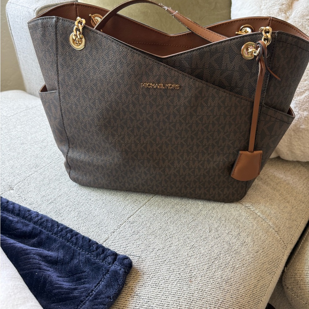 Michael Kors Brown Leather Trim Tote